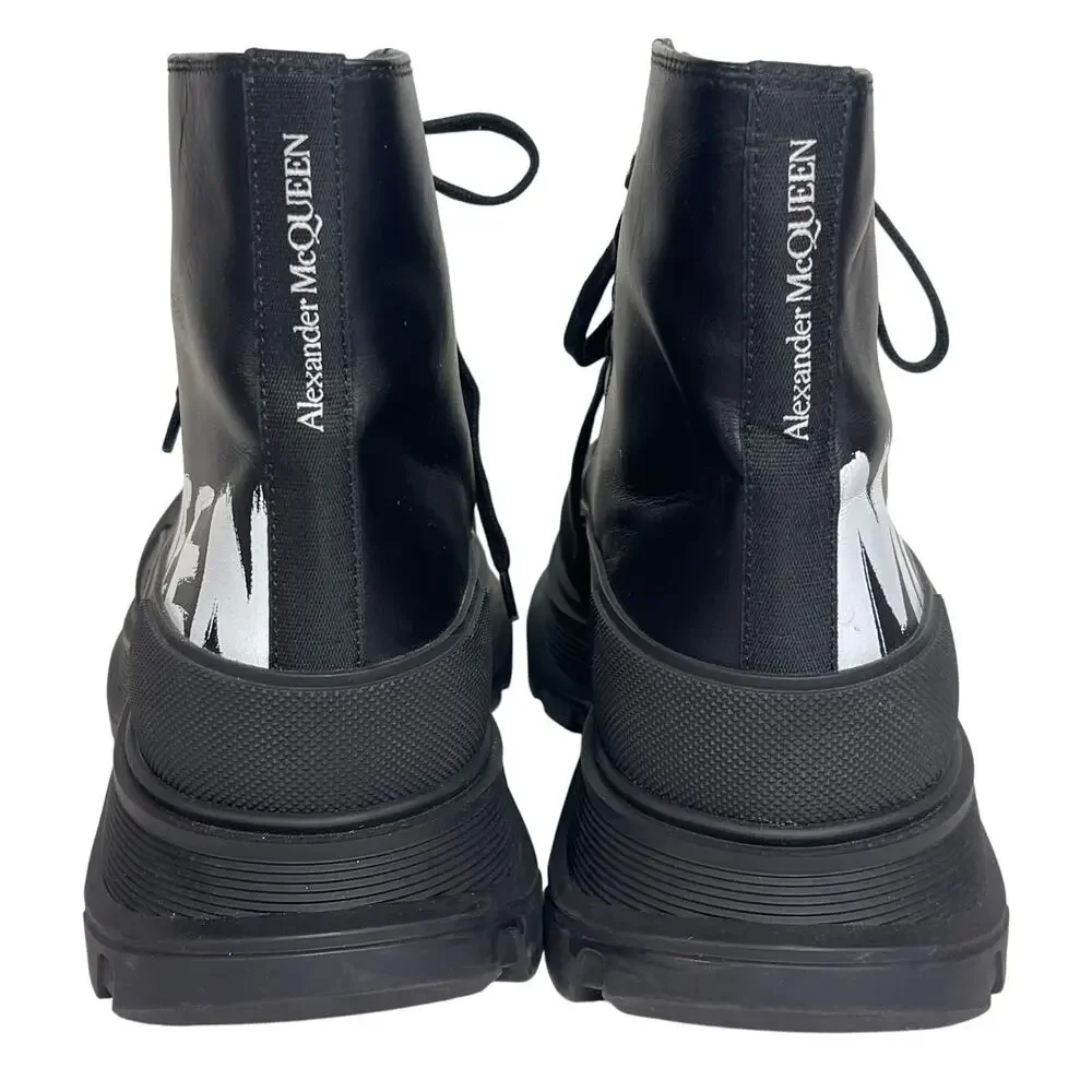 ALEXANDER MCQUEEN Men’s Tread Slick Boot Graffiti Logo Black with Box